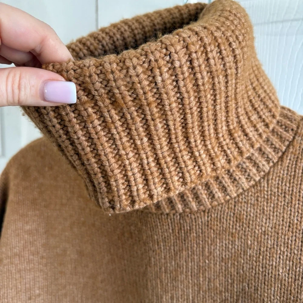 Madewell Sadler Boxy Chunky Turtleneck Wool Sweater Camel Brown‎ XS Fisherman